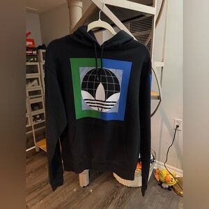 Adidas Black Hoodie with Green and Blue Graphic